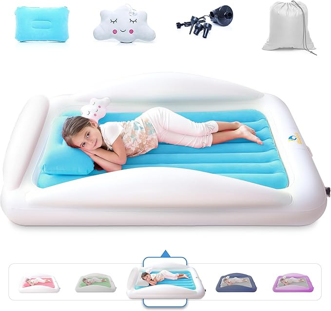 Sleepah Inflatable Toddler Travel Bed Portable Kids Air Mattress Set w Safety Bed Rail Guards for... | Amazon (US)