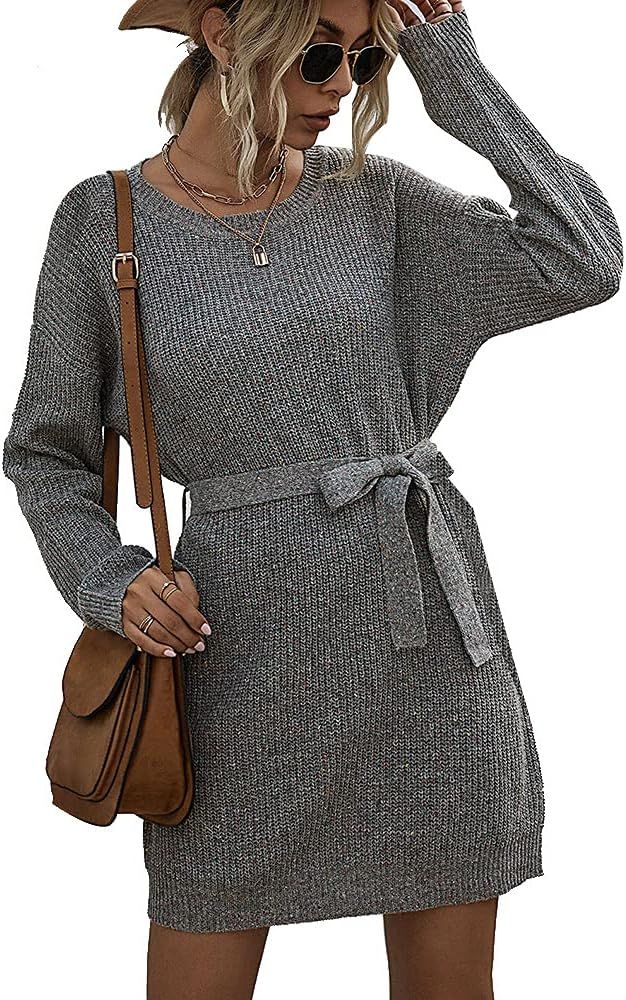 ZAFUL Women's Casual Cable High Neck Long Sleeve Knitted Oversized Pullover Sweater Dresses | Amazon (US)