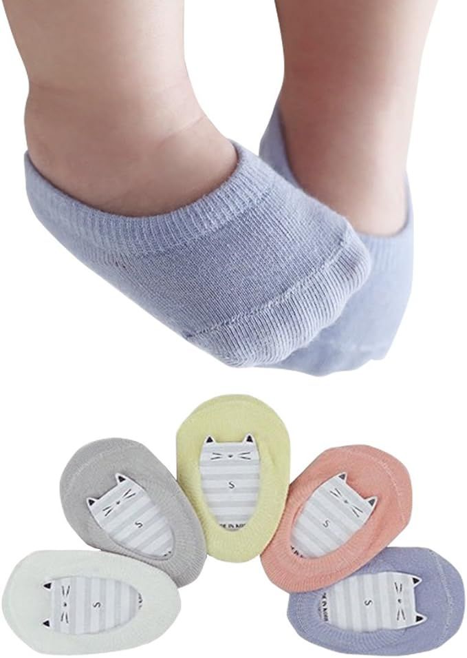 5 Pairs Baby Girl Boy No Show Socks Non-Skip Socks for Infants and Toddlers | Amazon (US)