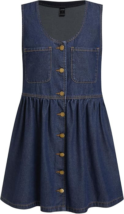CIDER Denim Dress for Women Sleeveless Button Down Tie Back Jean Dresses | Amazon (US)