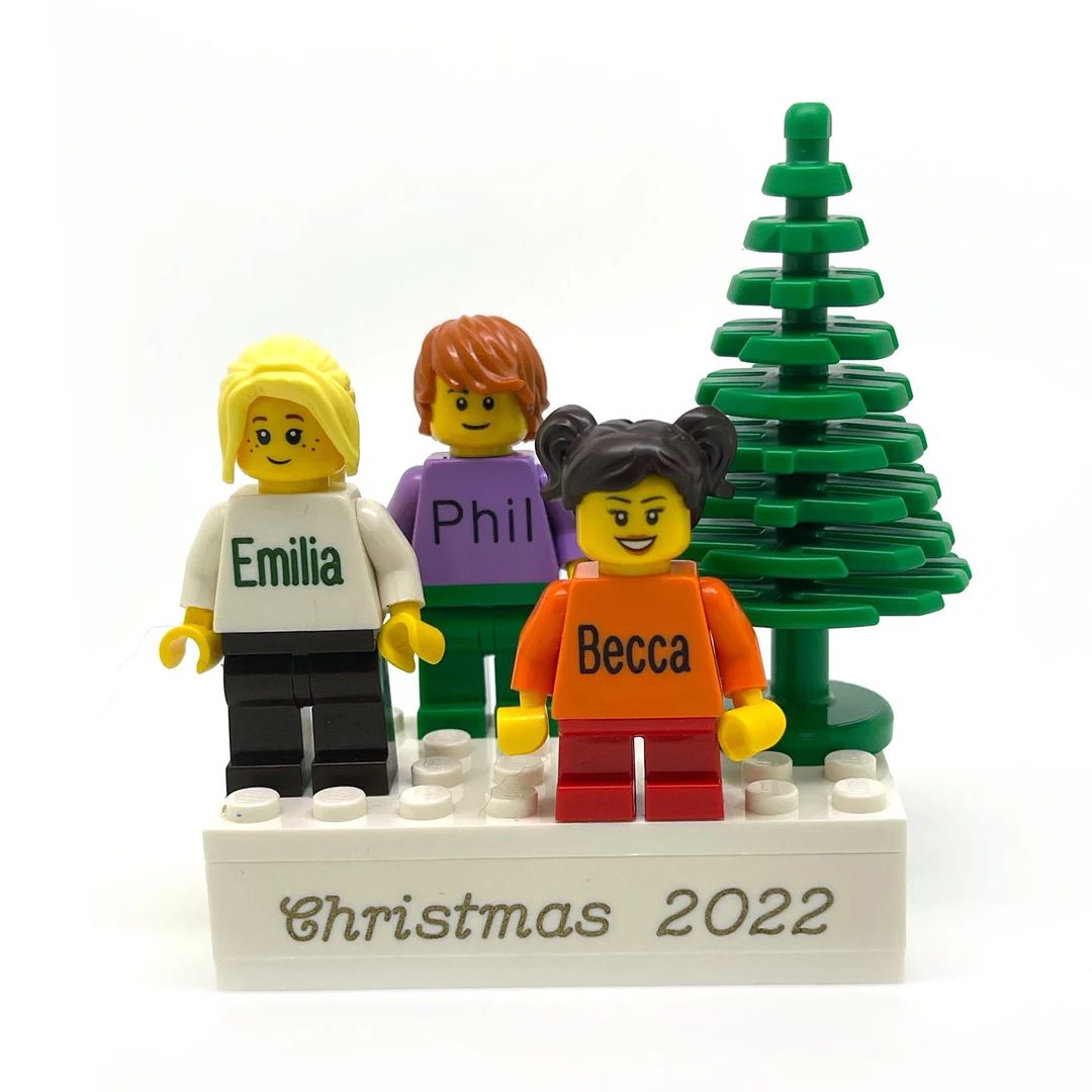 Christmas - Three Personalised Mini-Figures Christmas Scene - Made using up-cycled LEGO- Perfect ... | Etsy (US)