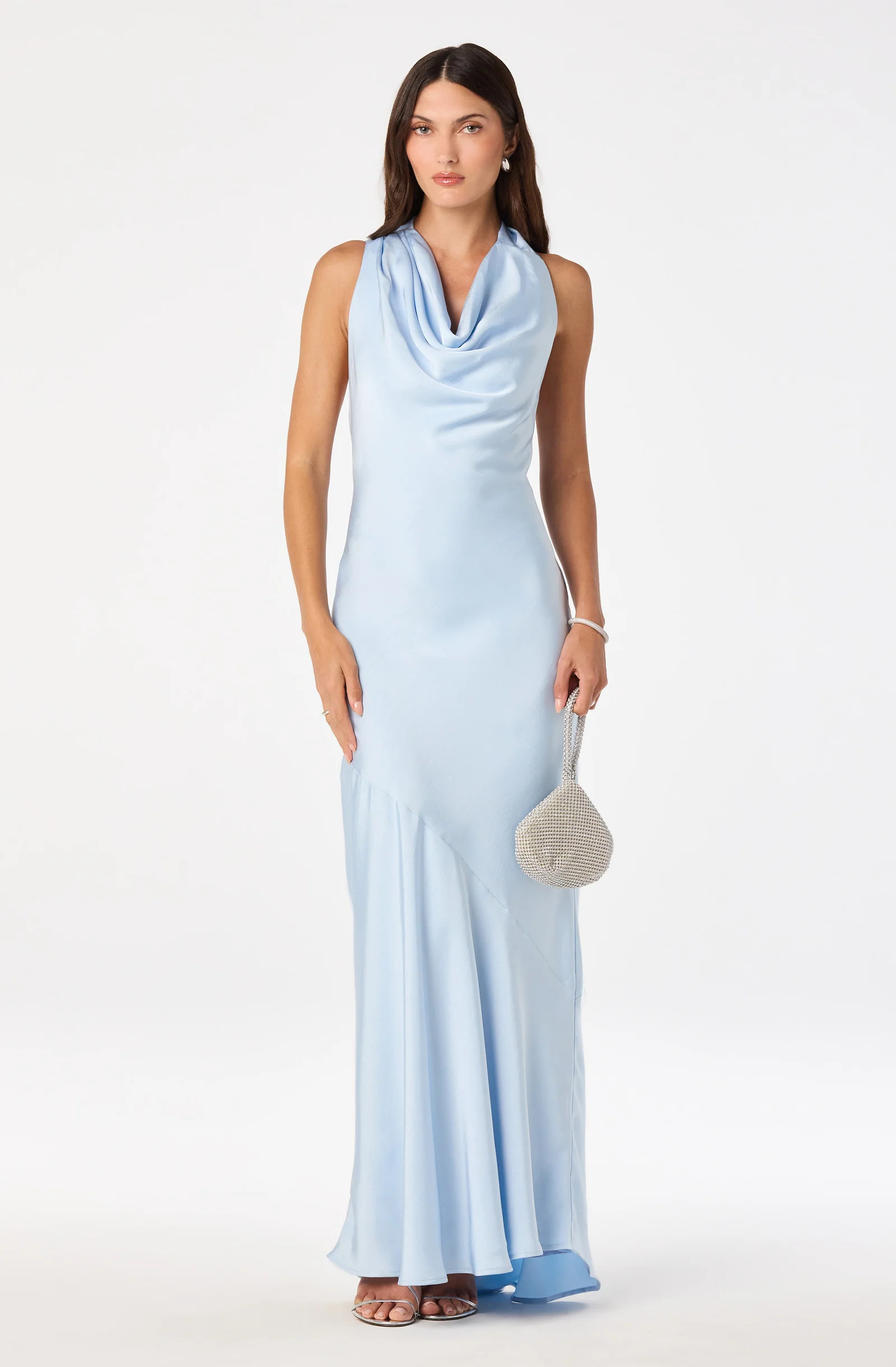 Varya Satin Cowl Neck Maxi Dress - Baby blue / XS | ASTR The Label (US)
