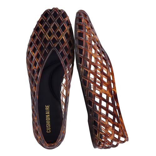 CUSHIONAIRE Siesta Modern Lattice Ballet Flats for Women, Comfortable Slip On Pointed Toe Womens Jelly Shoes, TORTOISE 8 | Amazon (US)