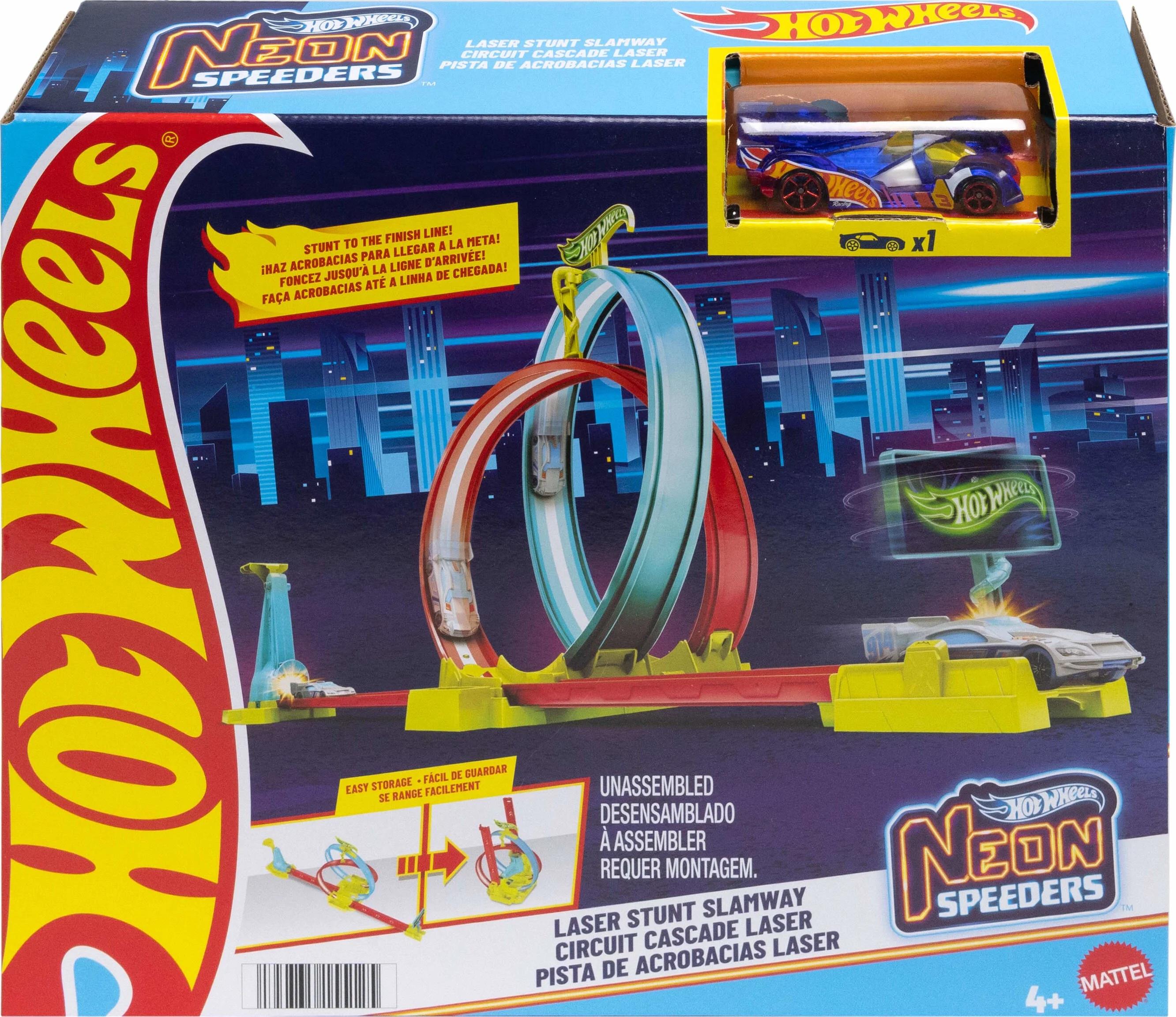 Hot Wheels Neon Speeders Track Set, Laser Stunt Slamway with 1 Car, Tri-Colored Track, Easy Stora... | Walmart (US)