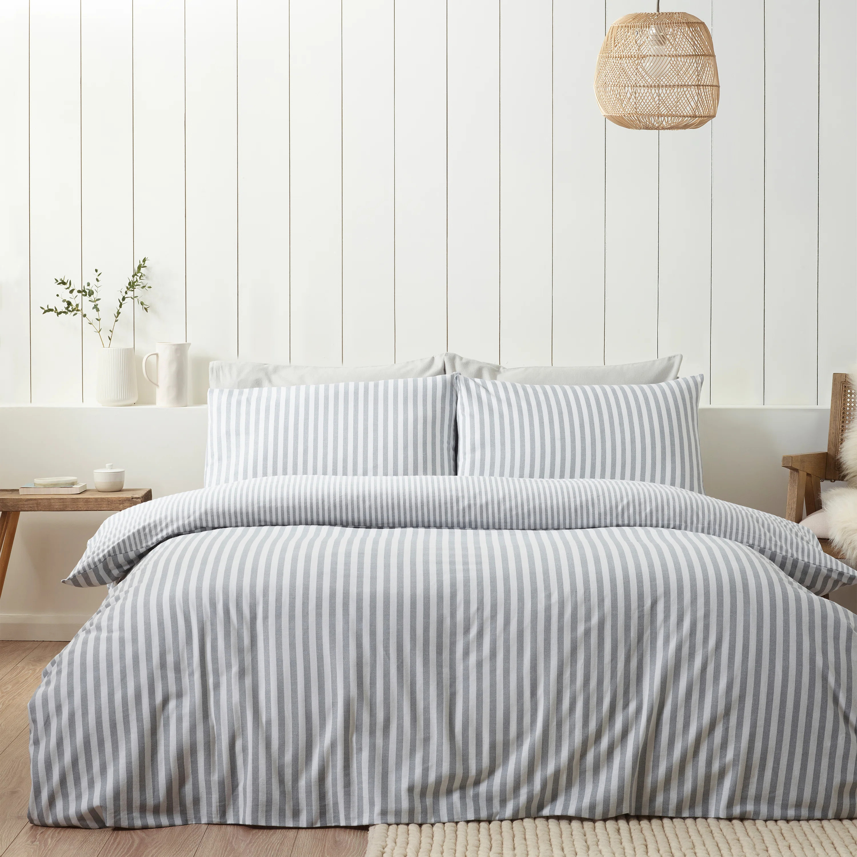 Brushed Stripe Cotton Reversible Duvet Cover Set | Wayfair UK