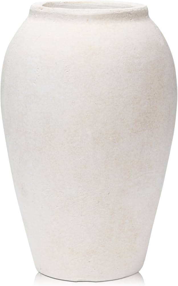 Handcrafted Flower Vase, 9.6" Tall Terracotta Vase, Vintage White Ceramic Vase, Rustic Antique Va... | Amazon (US)