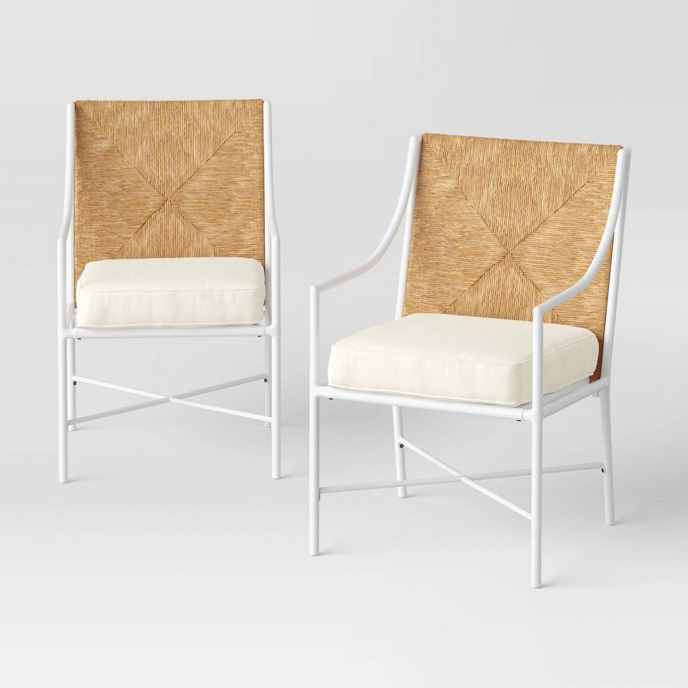 Stanton 2pk Rush Weave Patio Dining Chairs - White/Natural - Threshold™ designed with Studio McGee | Target