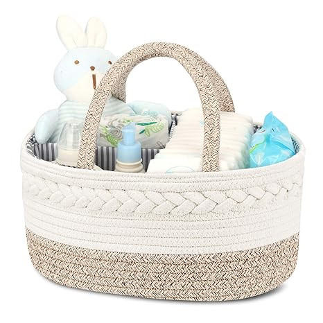 Maliton Baby Diaper Caddy Organizer, X-Large Cotton Rope, Rustic Style, Portable, 3 Compartments,... | Amazon (US)