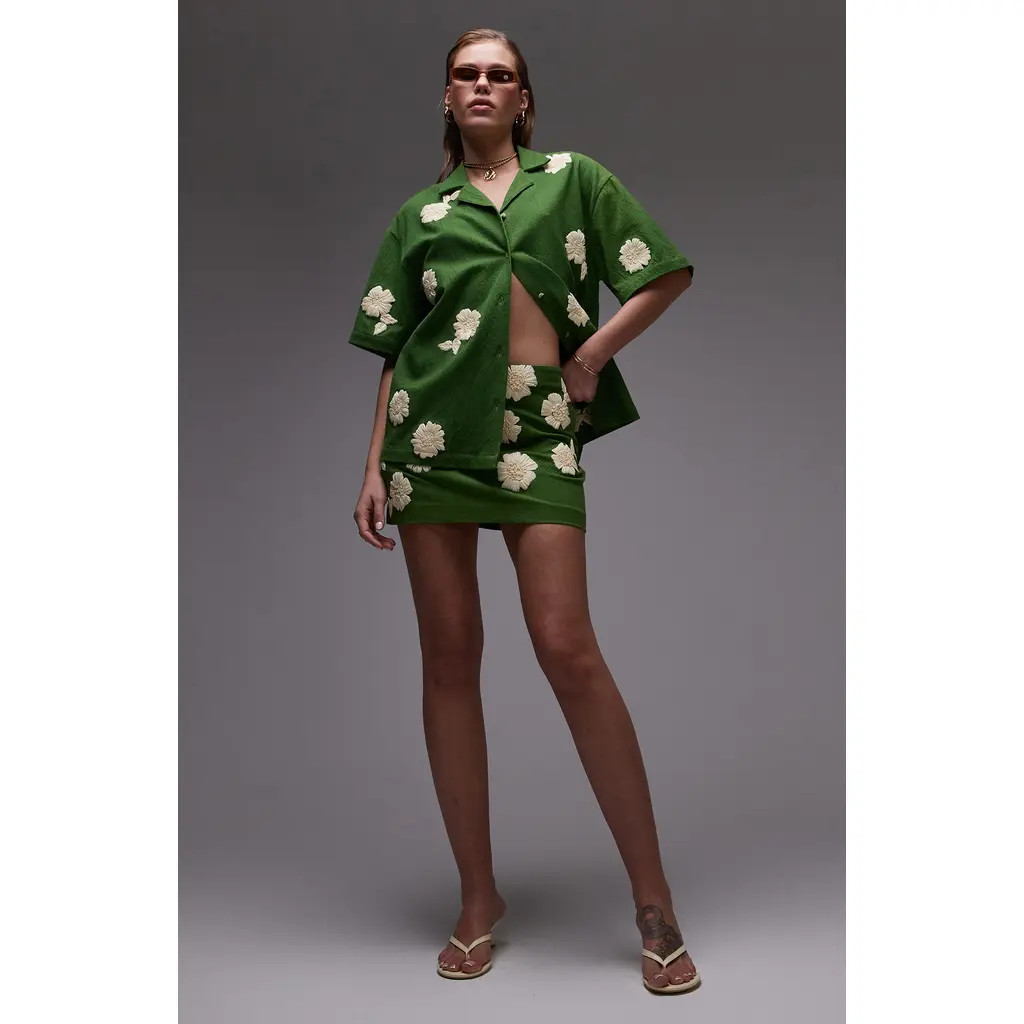 Topshop Pelmet Raffia Flowers Miniskirt in Medium Green at Nordstrom Rack, Size 2 Us (Fits Like 0) | Nordstrom Rack
