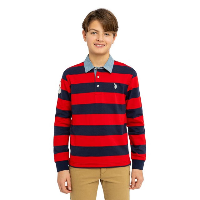 U.S. Polo Assn. Boys Long Sleeve Rugby Stripe Polo Shirt, Sizes 4-18 - Walmart.com | Walmart (US)