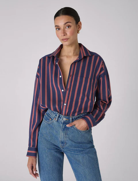 The Weekend: TENCEL™ Lyocell, Navy Blue and Red Stripe | With Nothing Underneath