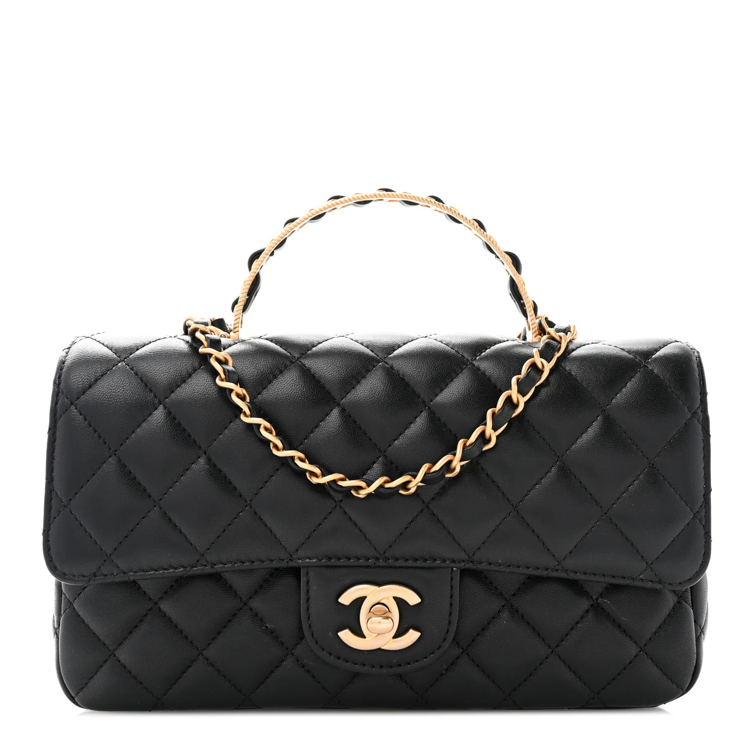 Lambskin Quilted Small Metal Top Handle Flap Black | FASHIONPHILE (US)