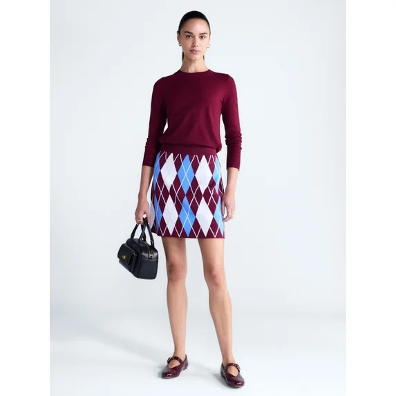 Free Assembly Women's Missy Pull On Argyle Mini Pull On Sweater Skirt, Sizes XS-4X | Walmart (US)