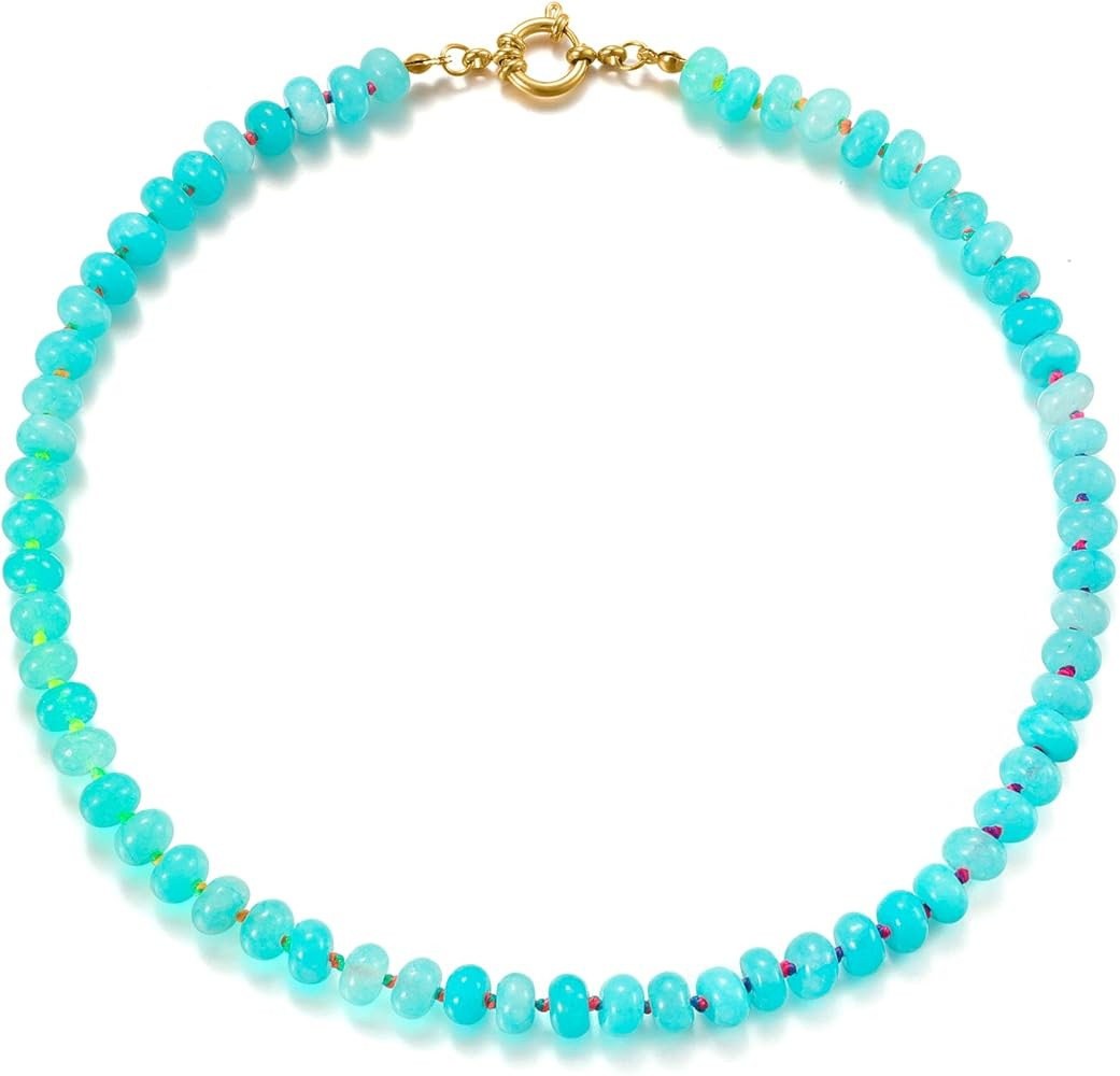 Beaded Necklace for Women, Colorful Boho Bead Choker Necklace Natural Stone Surfer Beach Necklace | Amazon (US)