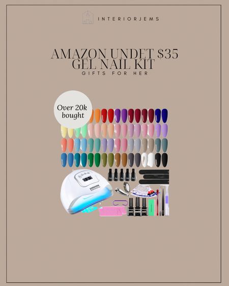 Gel nail kit from Amazon on sale and under $35, comes with all the tools so you can do this at home, over 12,000 reviews and over 20,000 baht this past month would make a great gift for her or for mom

#LTKsalealert #LTKGiftGuide #LTKbeauty