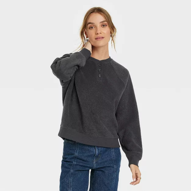 Women's Long Sleeve Lightweight Sherpa Henley Shirt - Universal Thread™ | Target