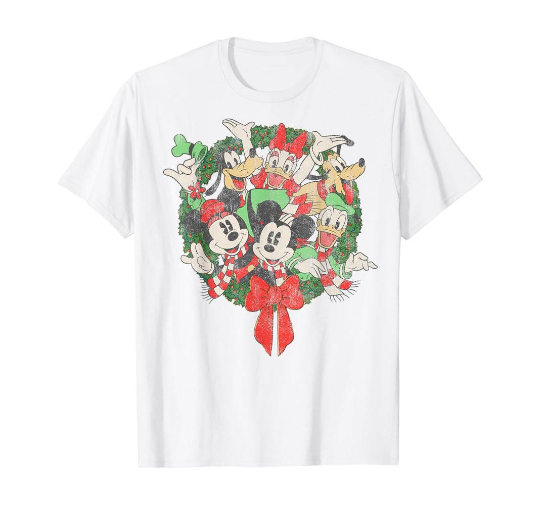 Disney Group Shot Christmas Wreath T-Shirt | Amazon (US)