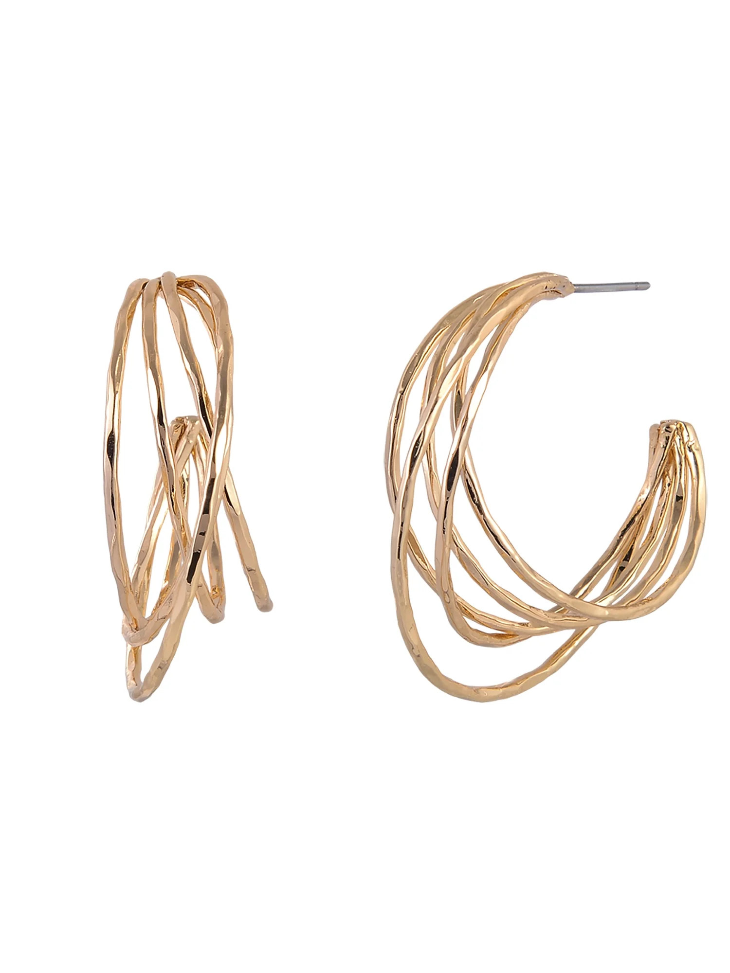 Time and Tru Goldtone Multi Ring C-Hoop Earring | Walmart (US)