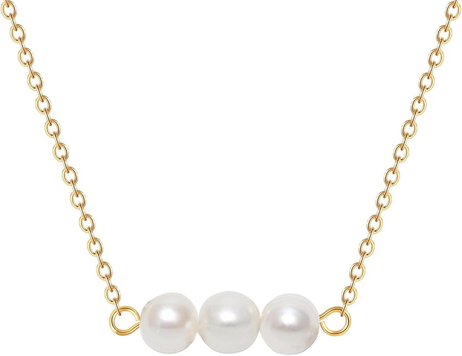 Simple Tiny Dainty Pearl Necklace - Small June Birthstone Pearl bar Choker for Womens, Heavy-duty | Amazon (US)