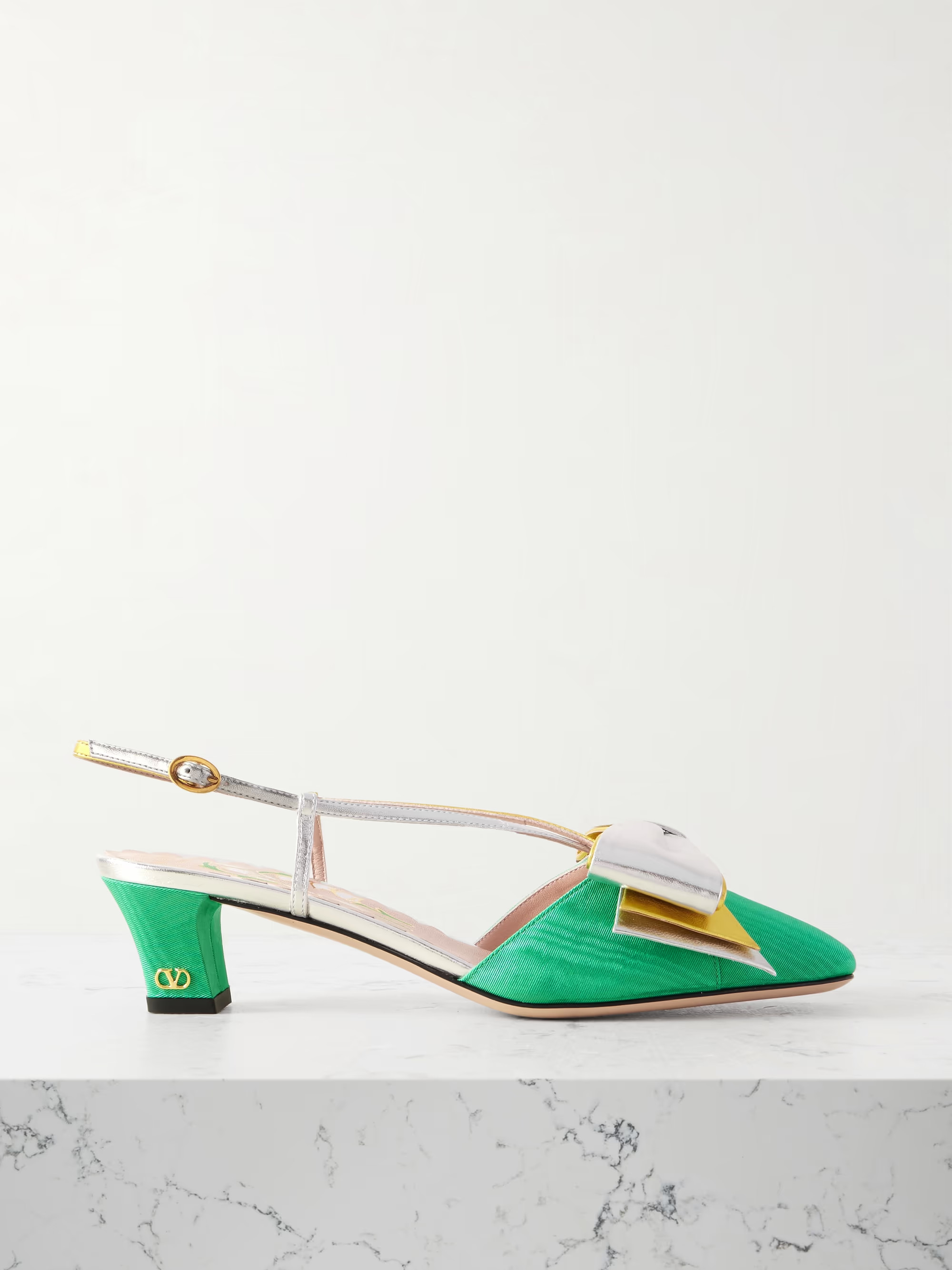 Bowow 45 two-tone metallic leather and moiré slingback pumps | NET-A-PORTER (US)