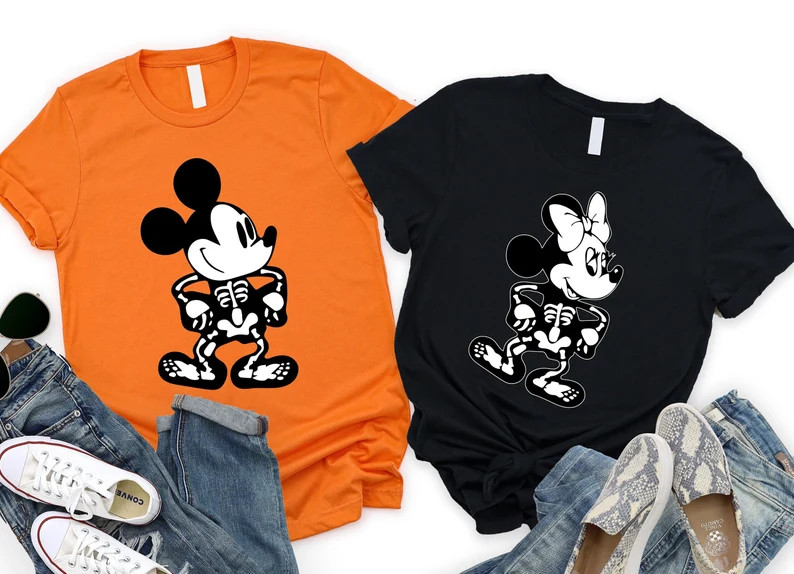 Disney Skeleton Halloween Shirt, Disneyland Halloween Shirt, Mickey Skeleton Tee, Minnie Skeleton... | Etsy (US)