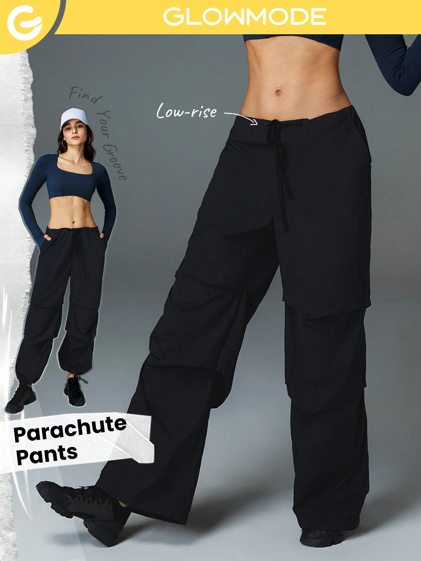 GLOWMODE Pantaloni paracadute intrecciato all-day vita bassa con coulisse tasca | SHEIN