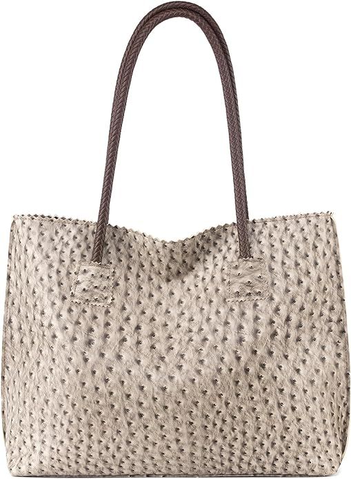 Milan Chiva Tote Bag for Women with Zipper Large Ostrich Vegan Leather Shoulder Purses and Handba... | Amazon (US)