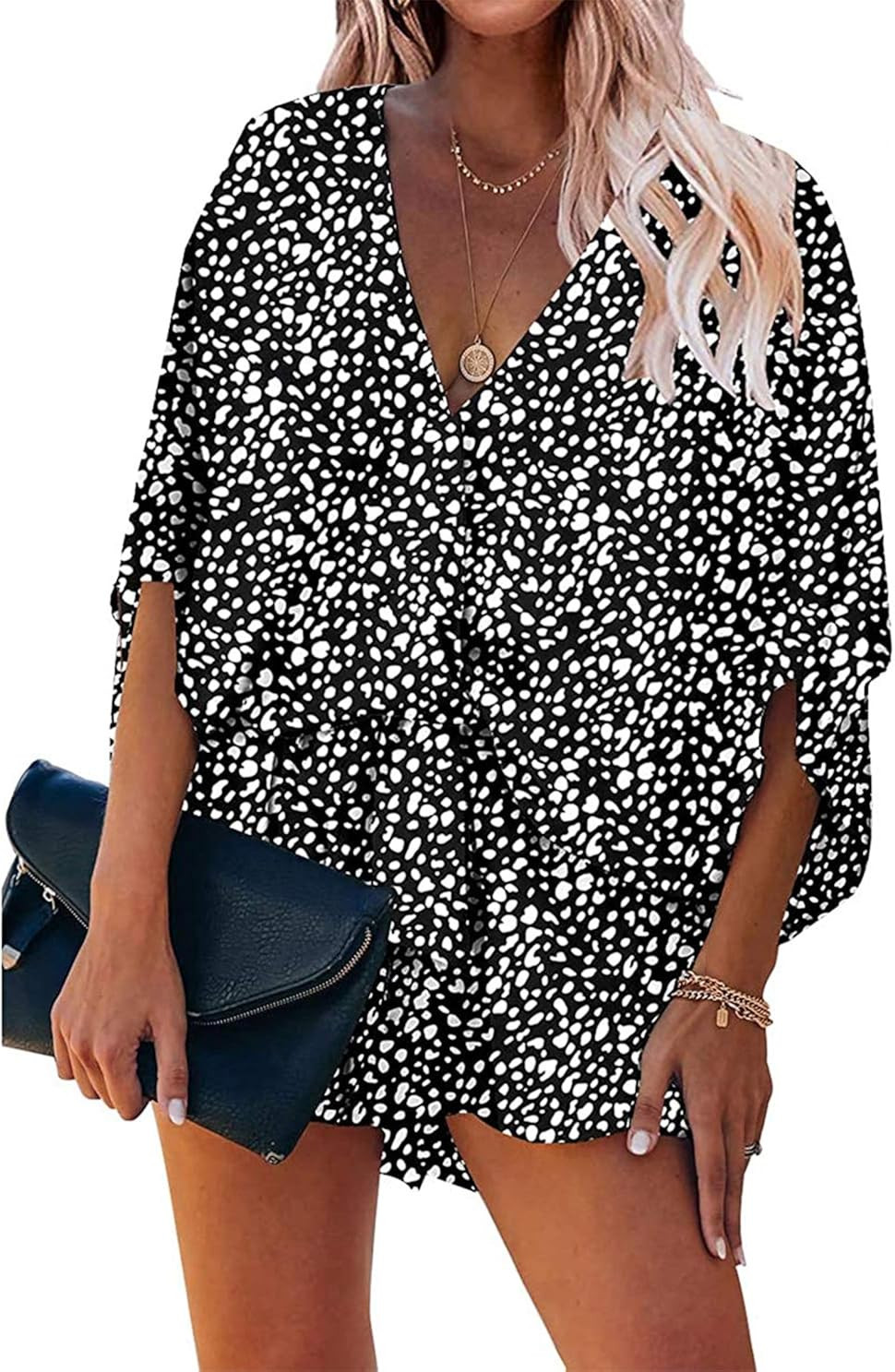 PRETTYGARDEN Women’s Leopard Print Shorts Jumpsuit Wrap V Neck 3/4 Sleeve Casual Loose Oversize... | Amazon (US)