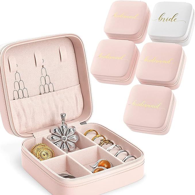 5 Bridesmaid Gifts Proposal Jewelry Box with 1 Bride Jewelry Box | Wedding Travel Jewelry Organiz... | Amazon (CA)