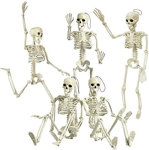 5 Packs Posable Halloween Skeleton, Full Body Halloween Skeleton with Movable Joints, 16" Hanging... | Amazon (US)