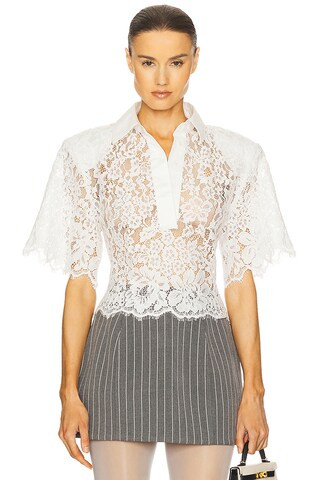 Helsa The Lace Shirt With Shoulder Pad in White from Revolve.com | Revolve Clothing (Global)