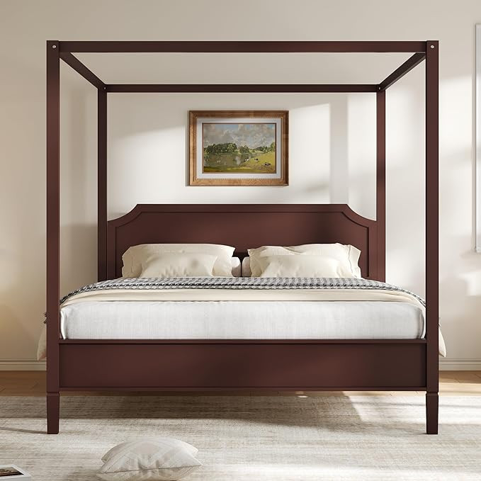 RuiSiSi Queen Size Solid Wood Canopy Bed with Headboard, 4-Poster Platform Bed Frame with Wooden ... | Amazon (US)