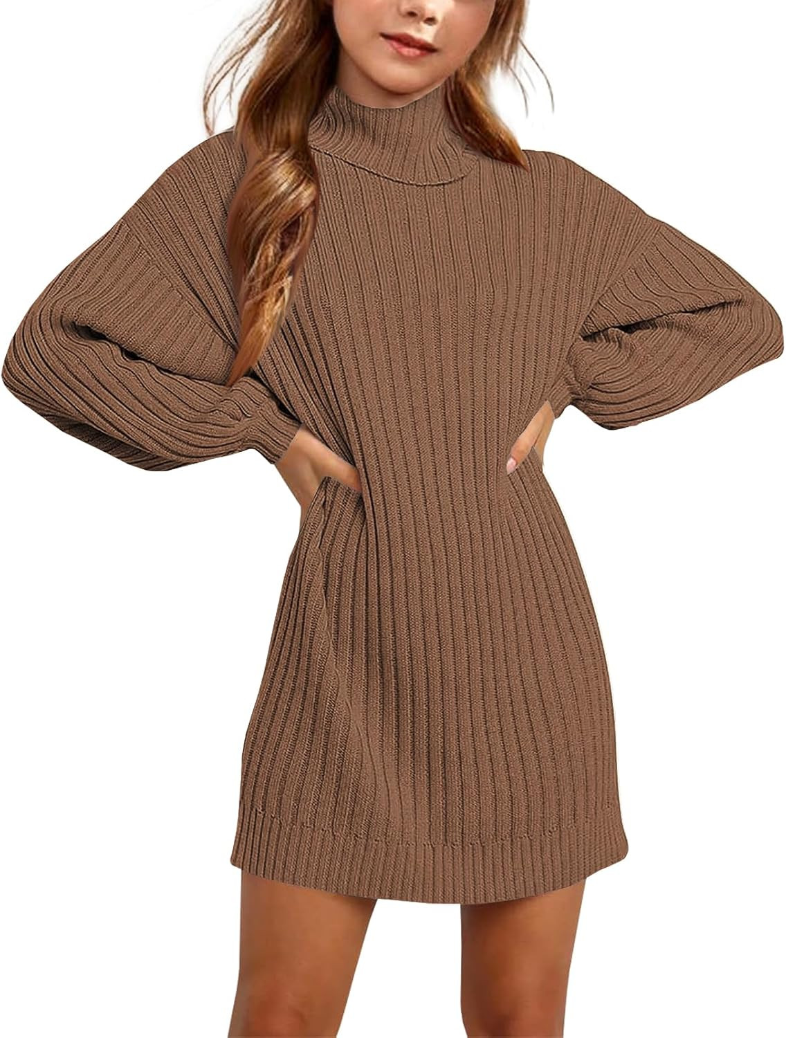 Fall Winter Girls Sweater Dress Teen Kids Turtleneck Dresses | Amazon (US)