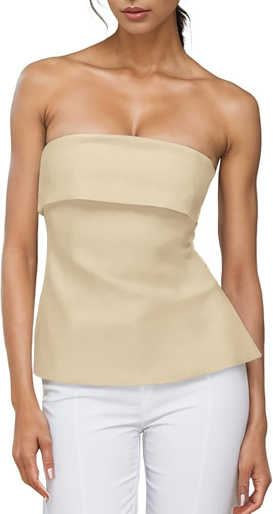 Strapless Tube Tops for Women Backless Going Out Bandeau Top Sexy Trendy Off Shoulder Side Split ... | Amazon (US)