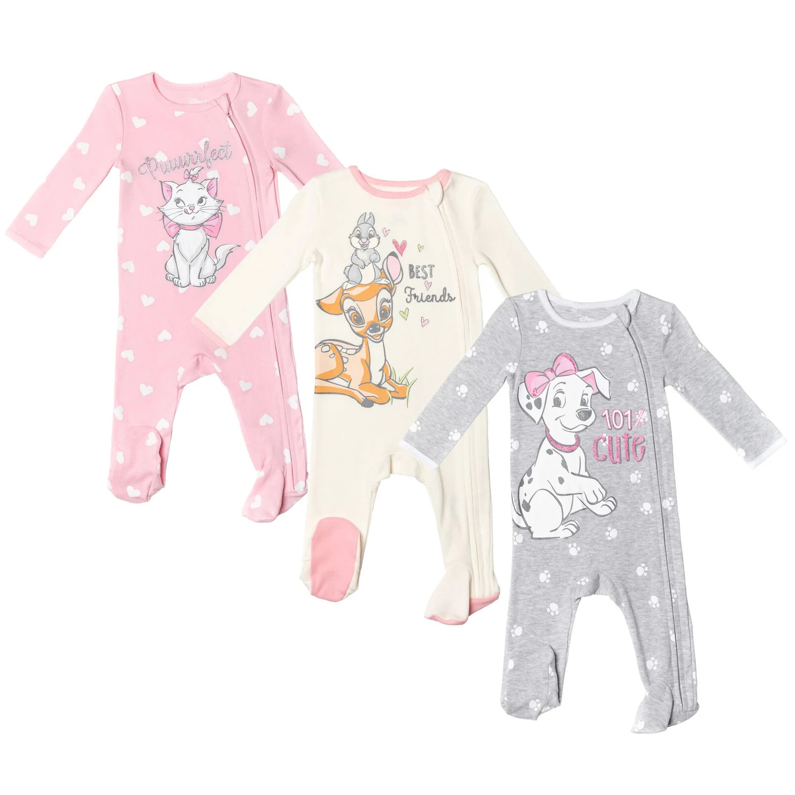Disney The Aristocats Bambi Newborn Baby Girls 3 Pack Zip Up Sleep N' Plays Newborn to Infant - W... | Walmart (US)