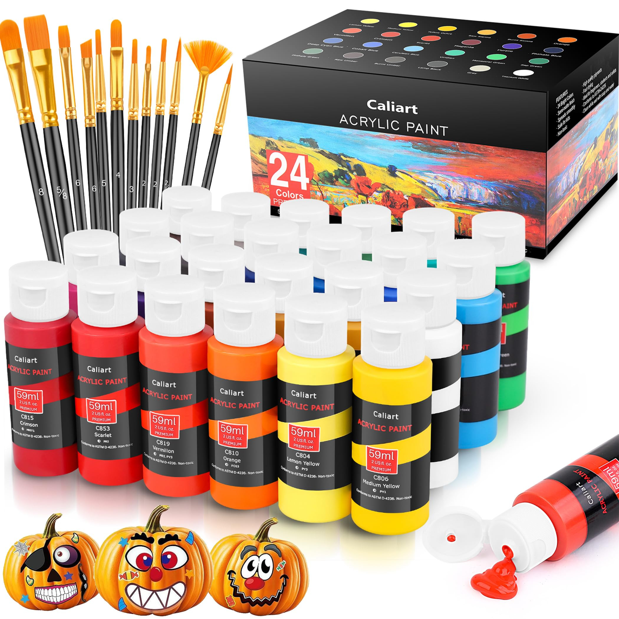 Caliart 24 Colors Acrylic Paint Set with 12 Brushes, Art Craft Paints Gifts Trendy Stuff for Adul... | Amazon (US)
