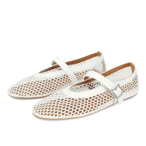 MICIFA Women's Mesh Ballet Flats Fishnet Ballerina Flats Buckle Strap Mary Jane Causal Daily Dres... | Amazon (US)