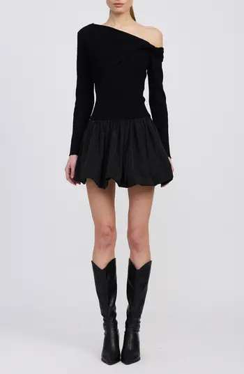 En Saison Romilla One-Shoulder Mixed Media Minidress in Black at Nordstrom Rack, Size Medium | Nordstrom Rack