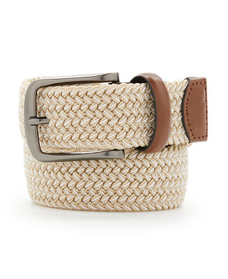 Men's Webbed Leather-Trim Belt | Macy's