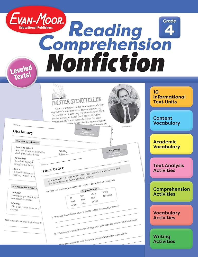 Evan-Moor Reading Comprehension: Nonfiction, Grade 4 - Homeschooling and Classroom Resource Workb... | Amazon (US)