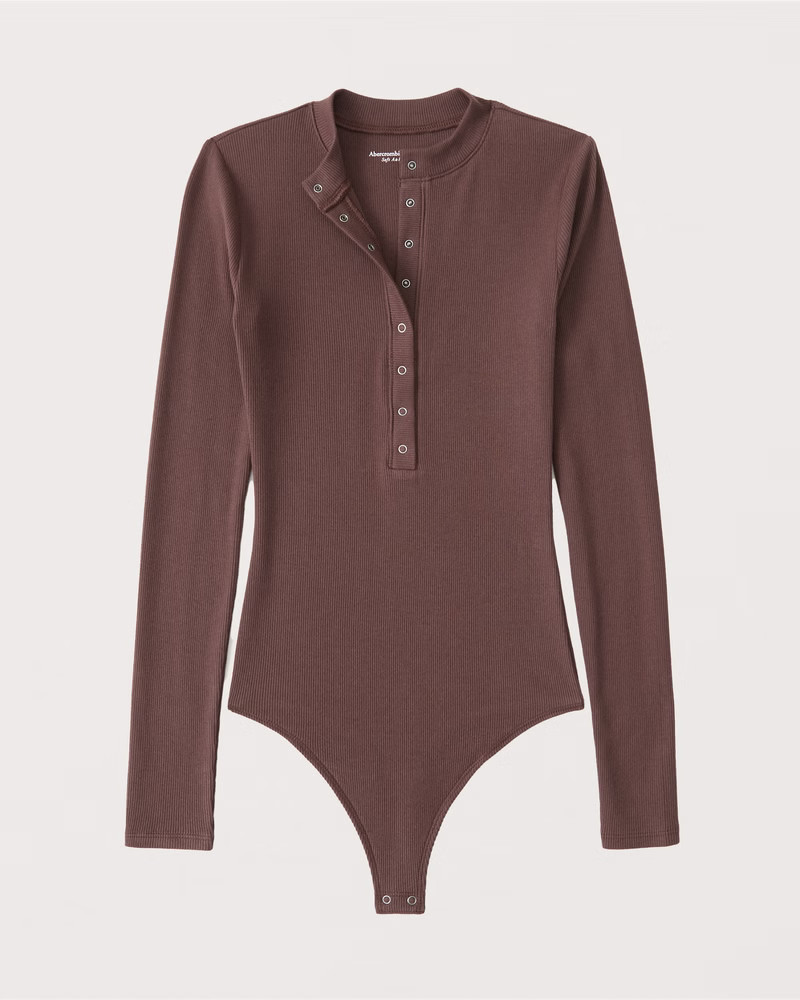 Long-Sleeve Ribbed Henley Bodysuit | Abercrombie & Fitch (US)