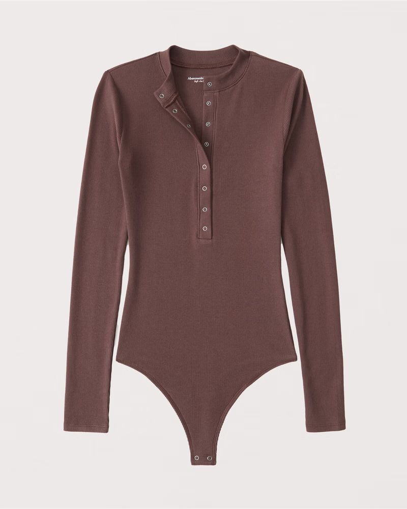 Long-Sleeve Ribbed Henley Bodysuit | Abercrombie & Fitch (US)