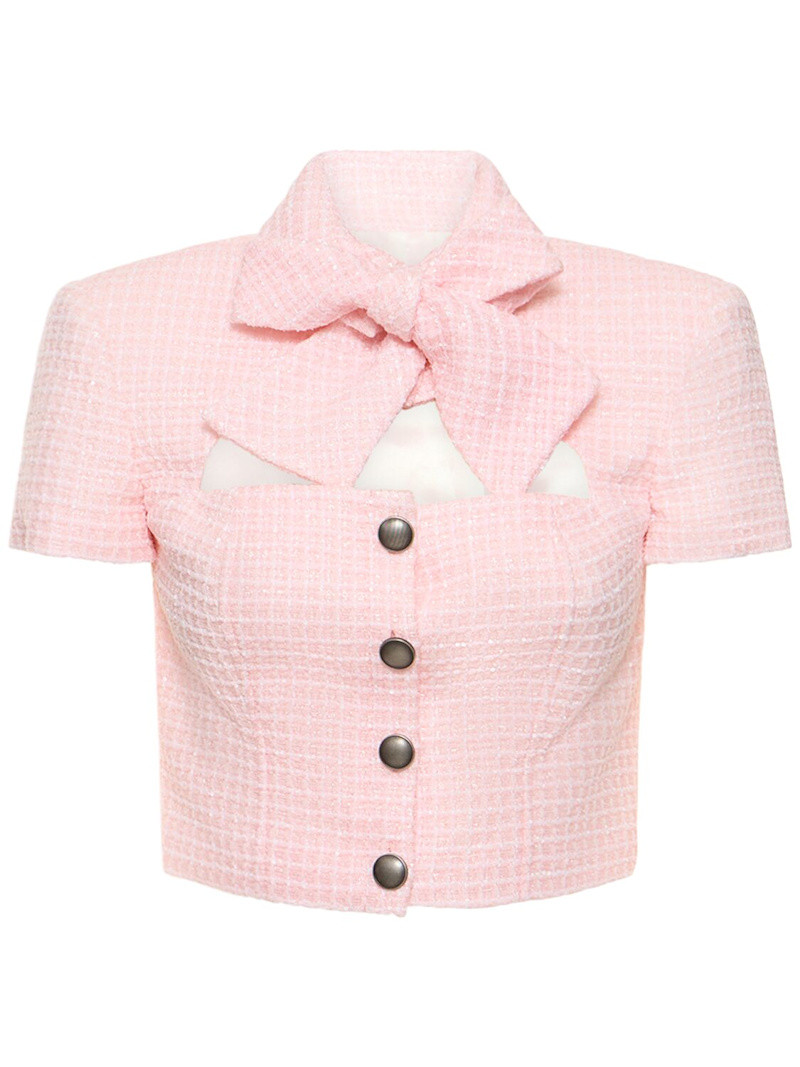 Sequined tweed crop top w/bow | Luisaviaroma