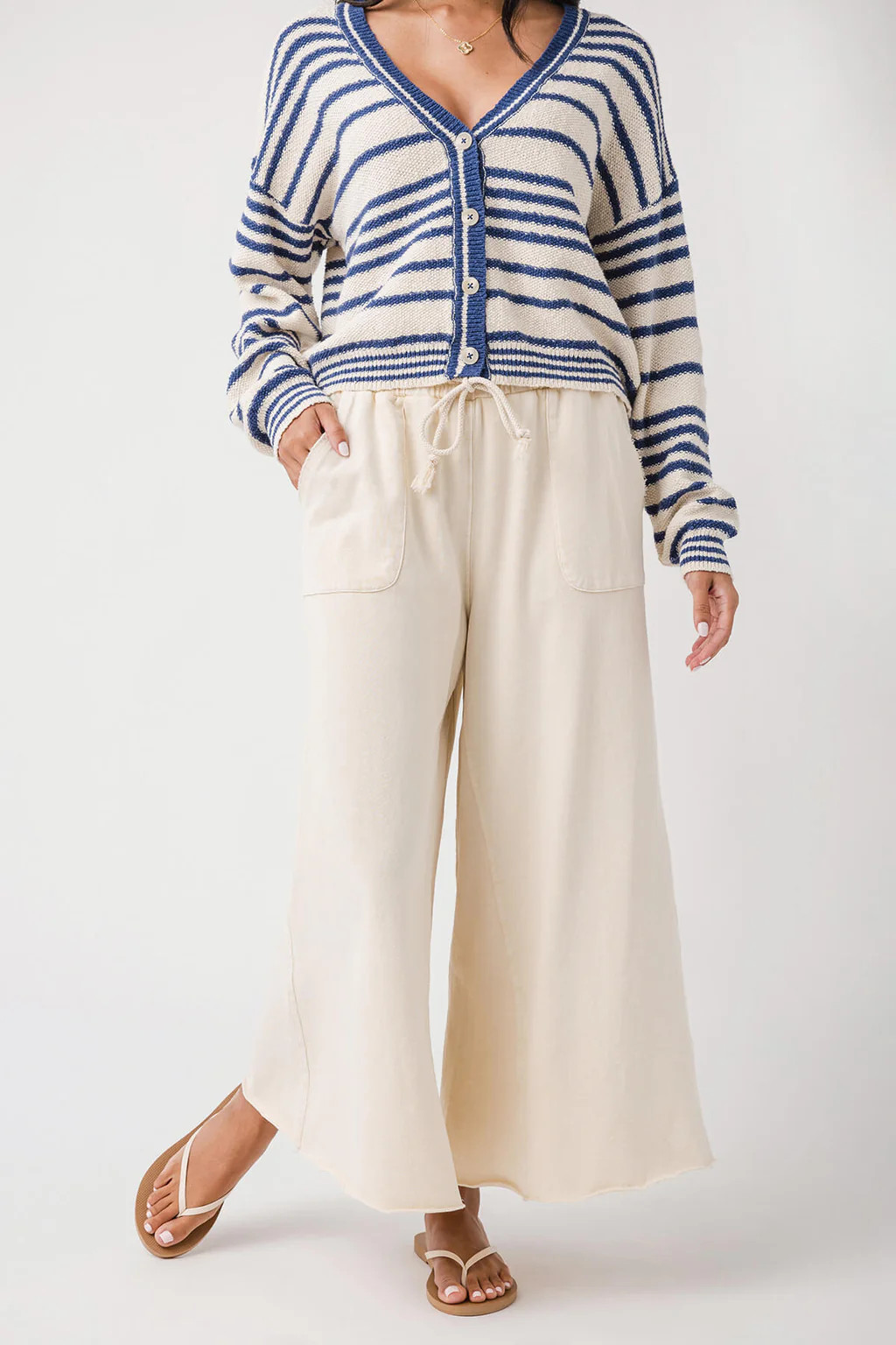 Easel Washed Terry Knit Wide Leg Pants | Social Threads