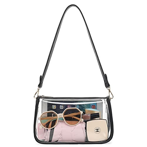 LOXOMU Clear Purses for Women Stadium, Small Clear Concert Purse Waterproof Clear Stadium Bag for Concert Sports Event Travel (Black) | Amazon (US)