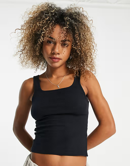 Topshop square neck rib tank in black | ASOS (Global)