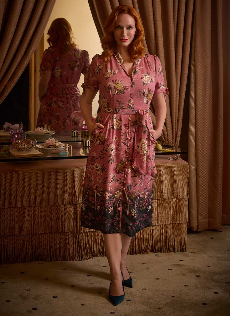 Christina Hendricks X Joanie - Wallflower Chinoiserie Floral Print Midi Tea Dress | Joanie