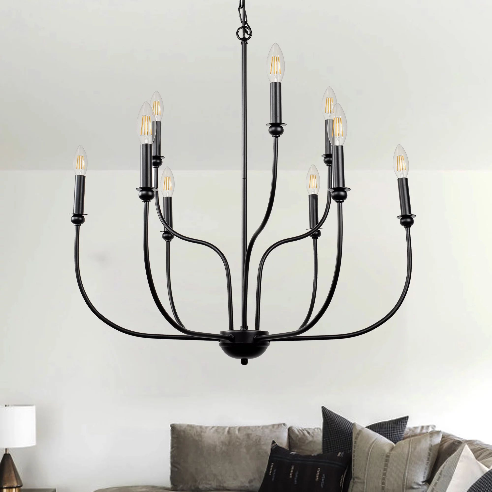 LOHAS 9-Light Black Farmhouse Chandelier,Rustic Metal Chandelier,Candle Style Ceiling Light for L... | Walmart (US)