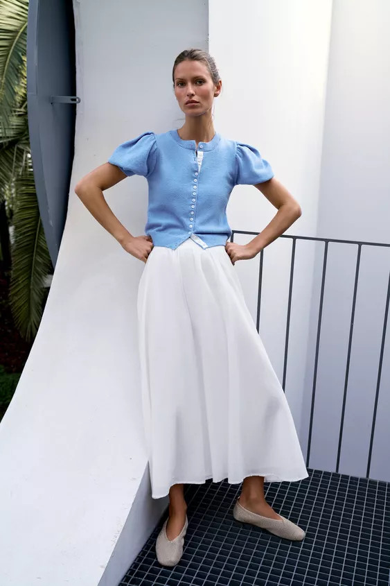 CARDIGAN SHORT PUFF SLEEVE | Zara UK