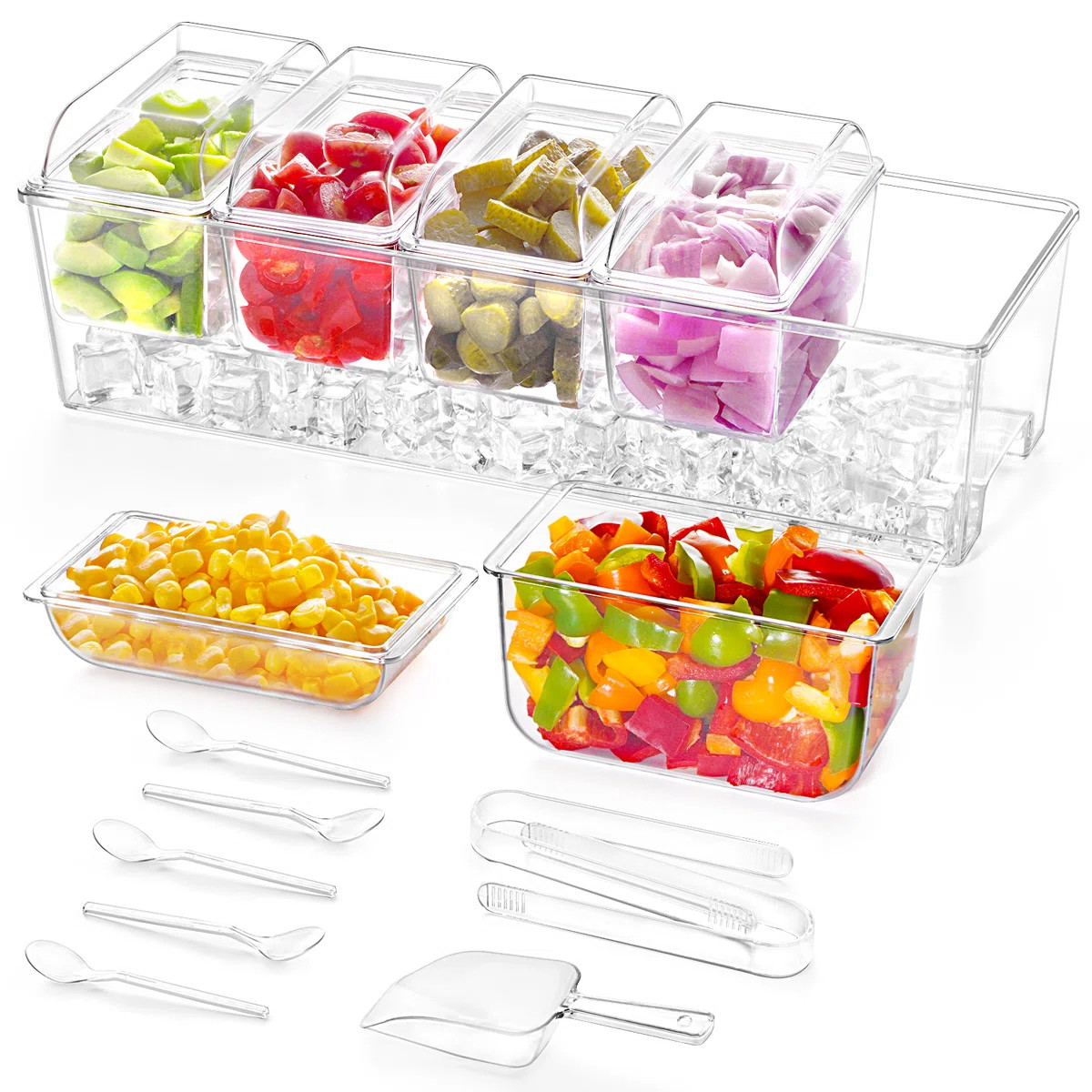 Taco Bar Serving Set For Party With 5 Containers(2.5 Cup) & Components, Large Ice Chilled Condime... | Wayfair North America